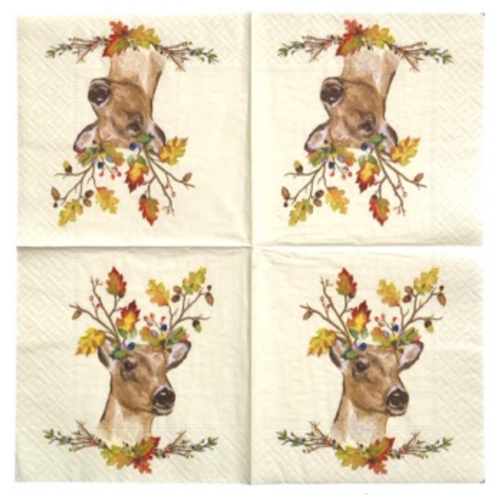Ppd Two (2) INDIVIDUAL Autumn Deer Decoupage Cocktail Paper Napkins